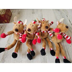 Hallmark plush reindeer bendable ornament Xmas decor vintage set